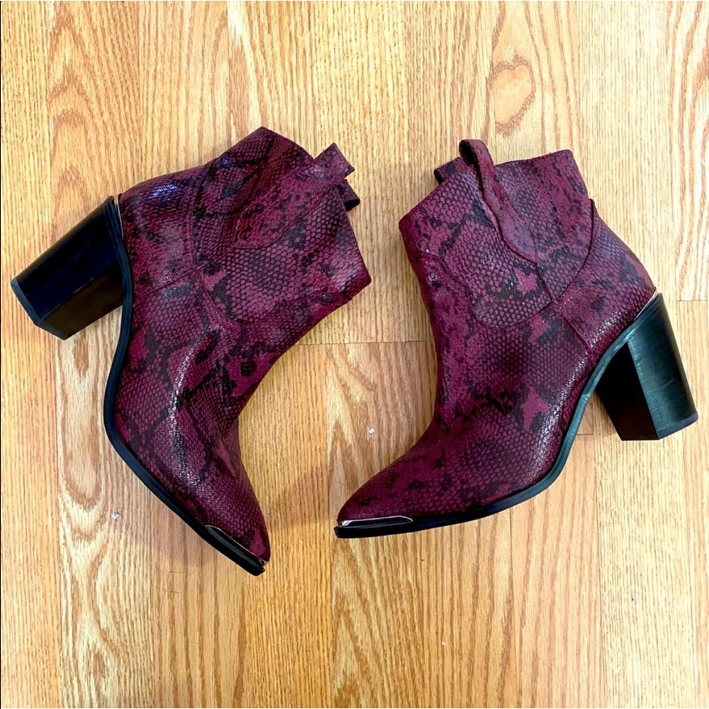 Steve Madden Zora Burgundy Snakeskin Heeled Bootie